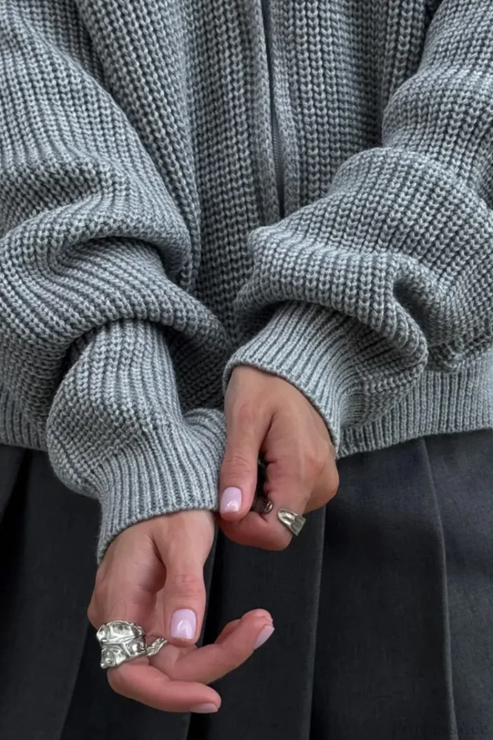 Solid Simple Zip Cardigan Casual Slouchy Knit Jacket - Image 3