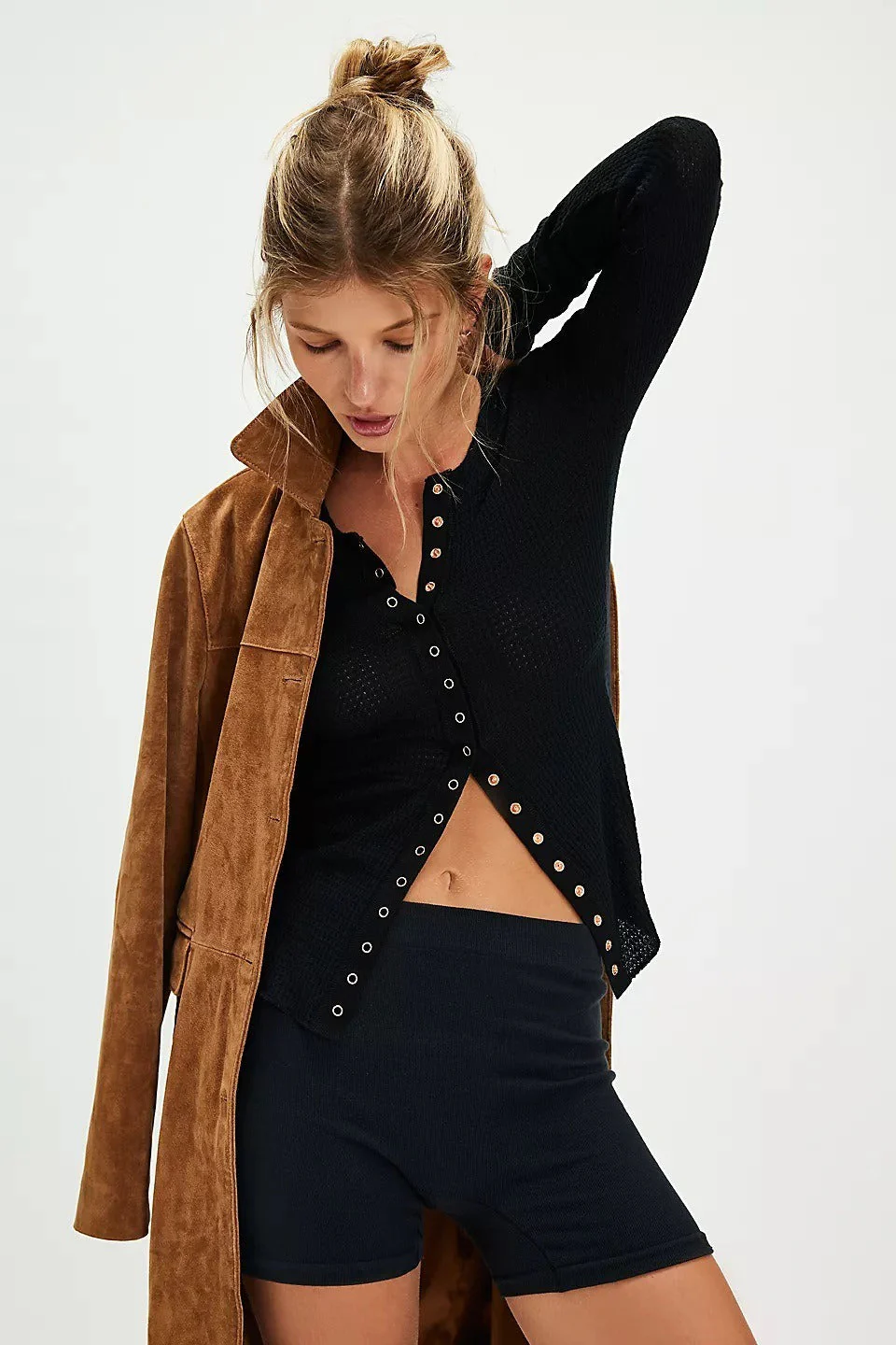 Solid Single-Button Fitted Long-Sleeve Knit Cardigan - Image 20