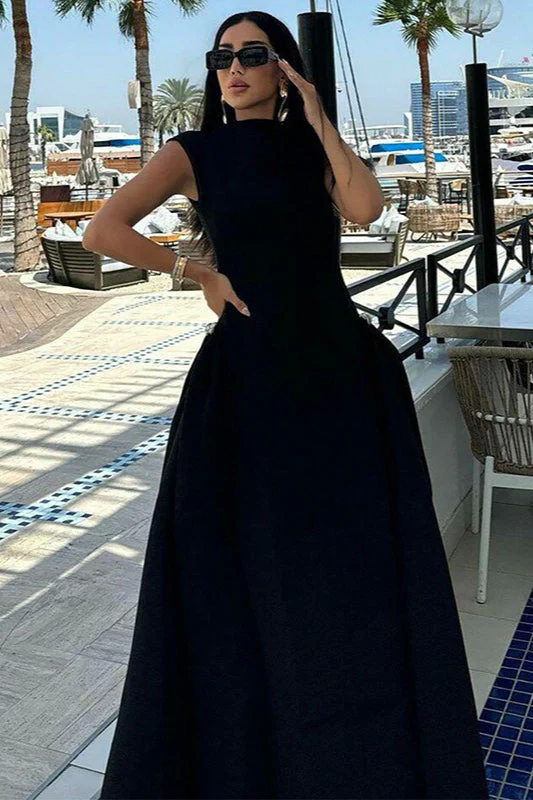 Solid Sleeveless Ruched Waist Elegant Dress - Image 7