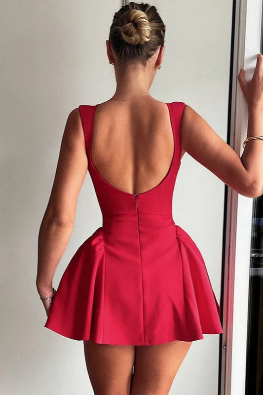 Solid Sleeveless Sexy Backless Mini Dress - Image 5