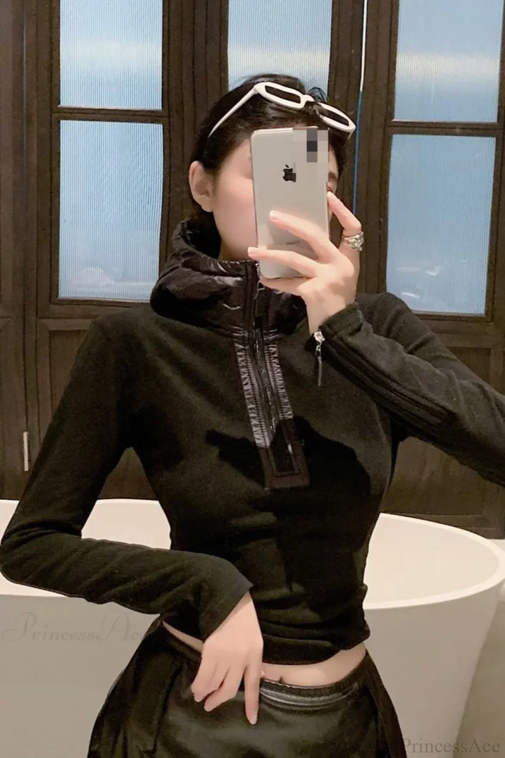 Solid Slim Half-Zip Hooded Long Sleeve Tee - Image 3
