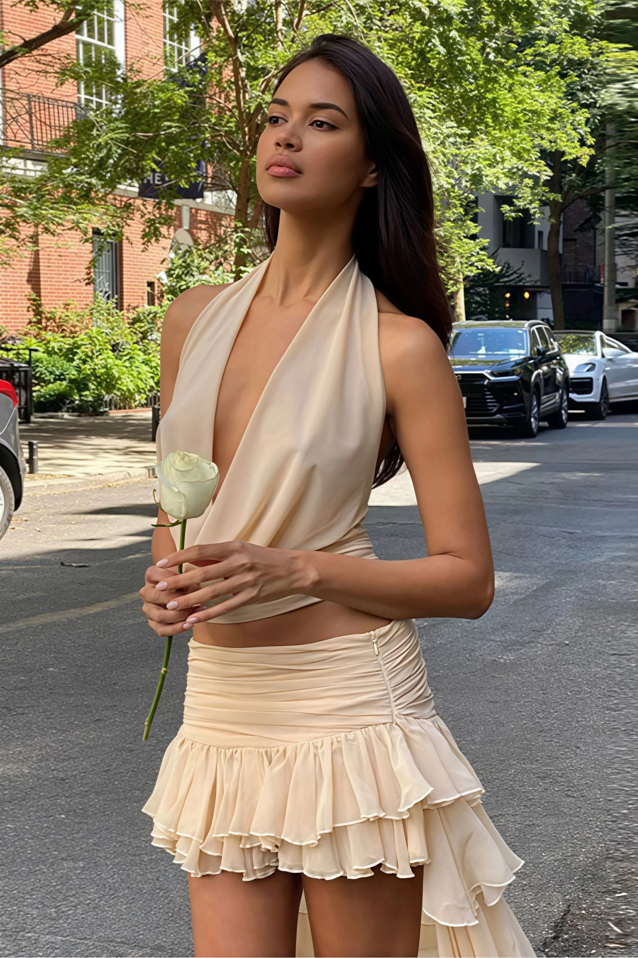 Solid Slim Halter Tank Train Skirt Set - Image 4