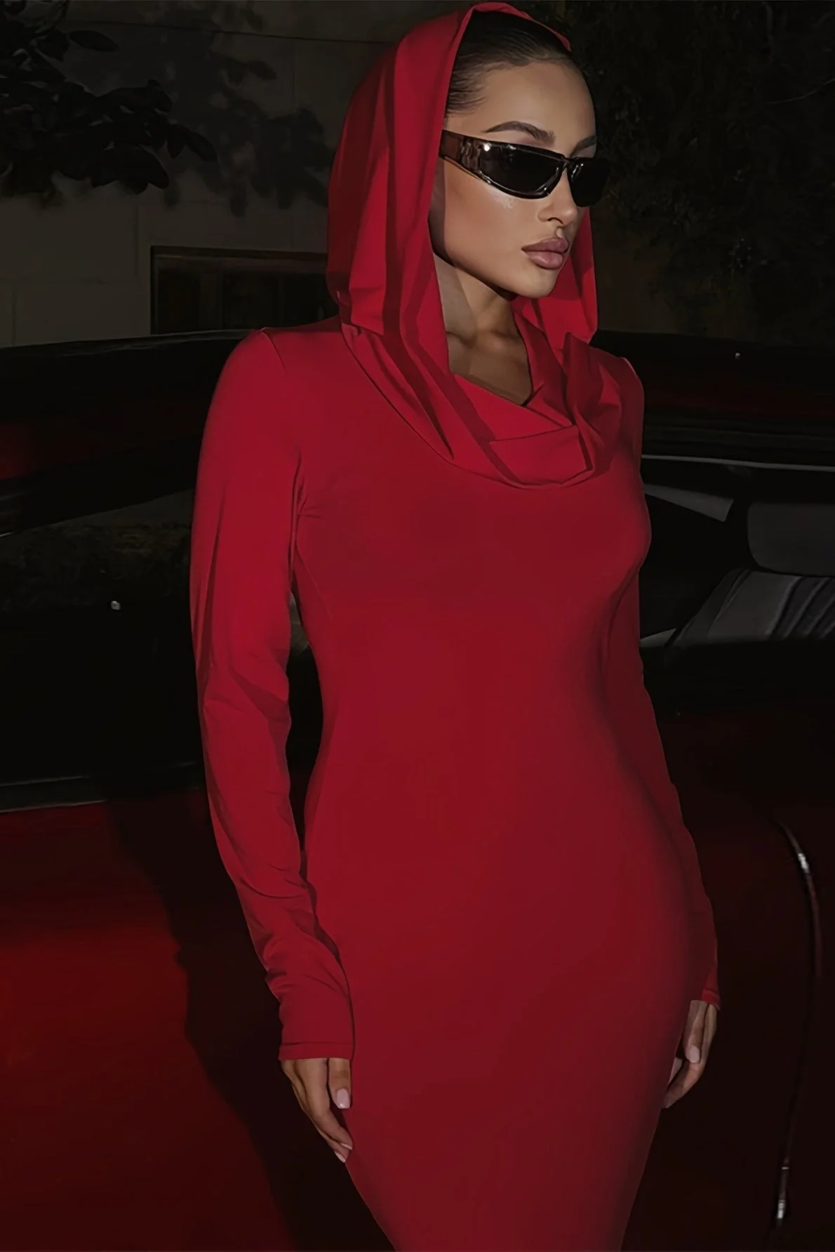 Solid Slim Hooded Mermaid Maxi Dress - Image 3