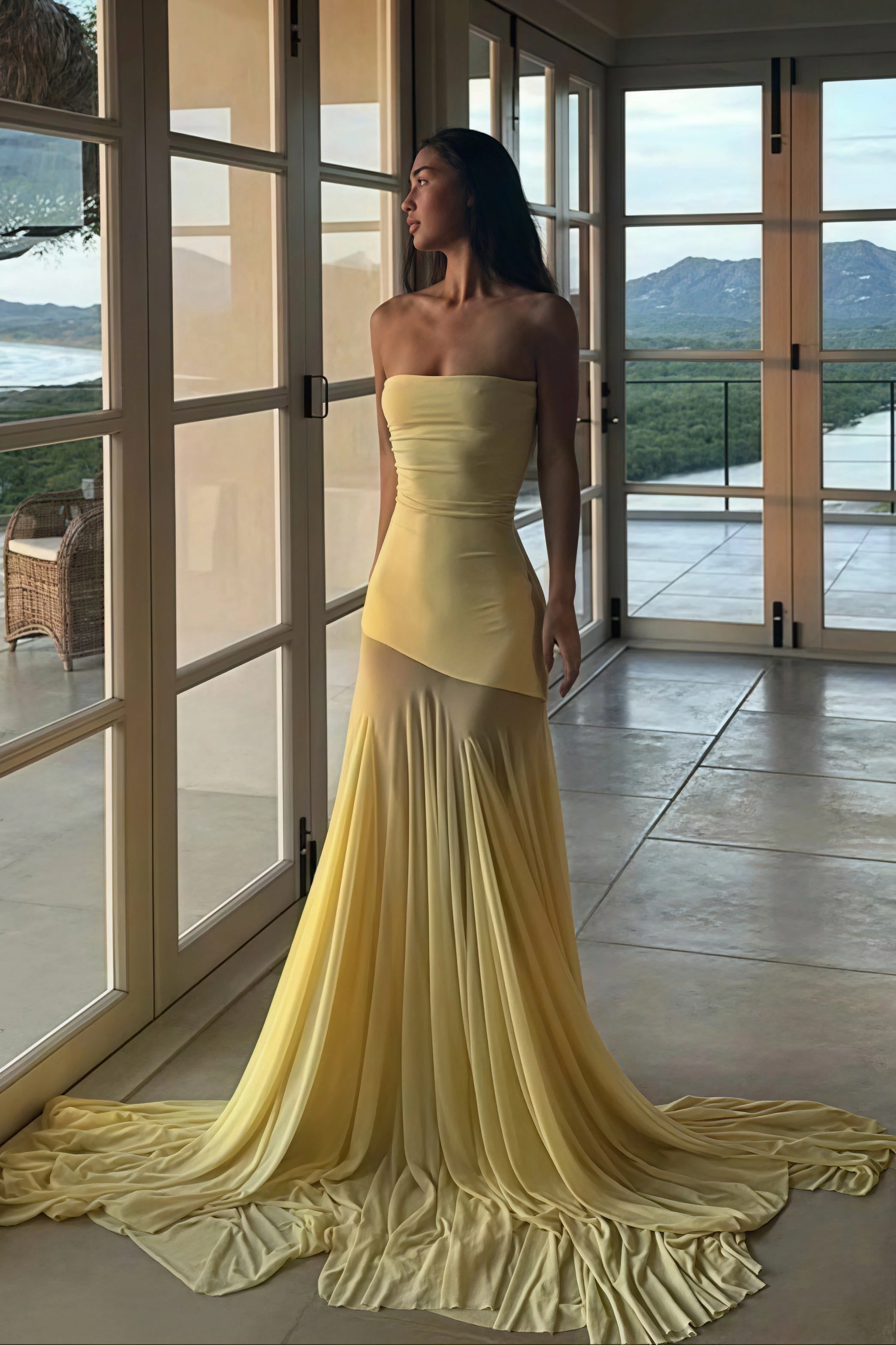Solid Slim Patchwork Sheer Strapless Maxi Dress - Image 3