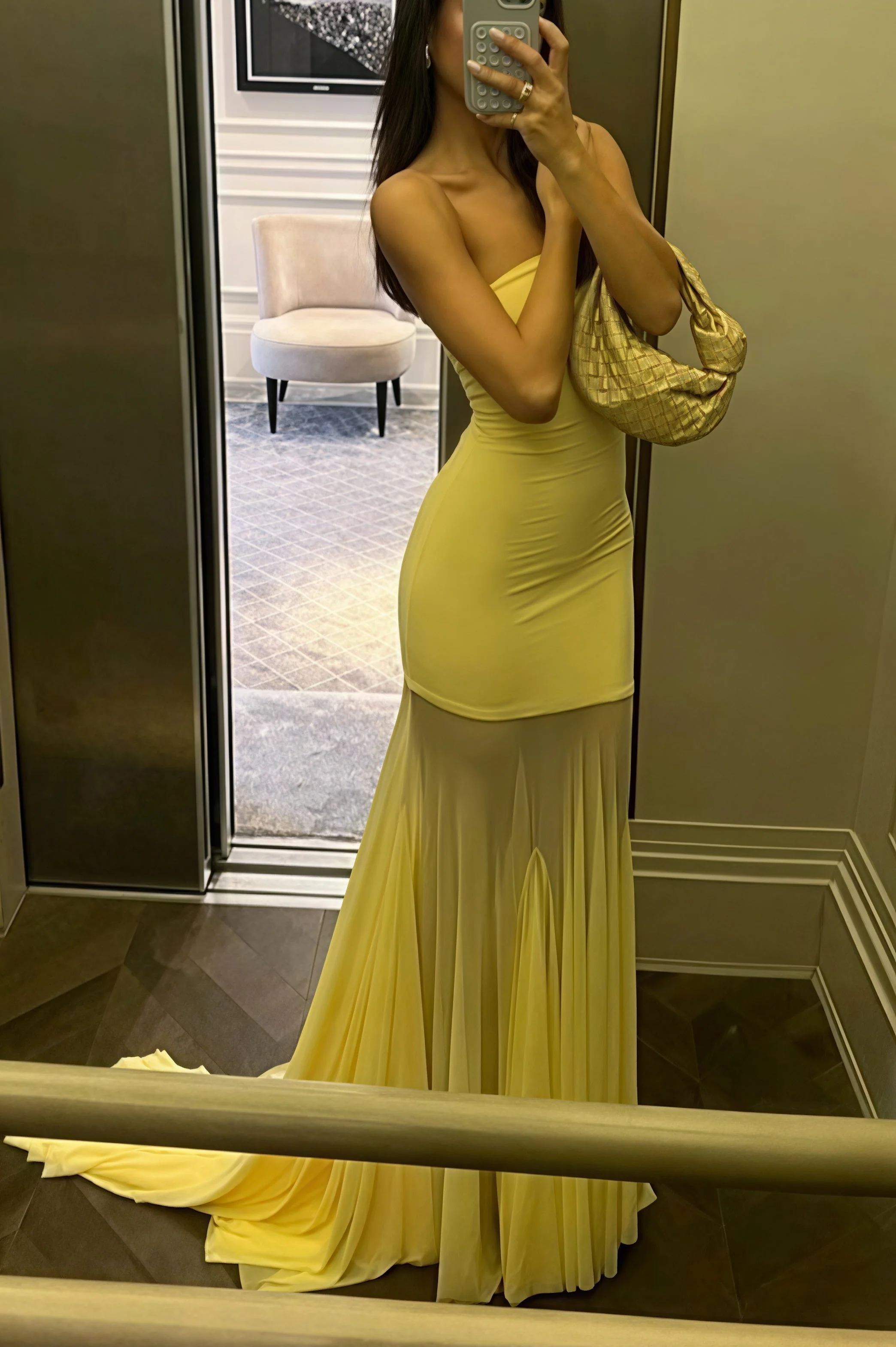 Solid Slim Patchwork Sheer Strapless Maxi Dress - Image 4