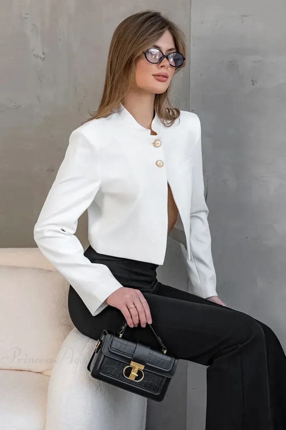 Solid Stand Collar Long Sleeve Elegant Jacket - Image 3