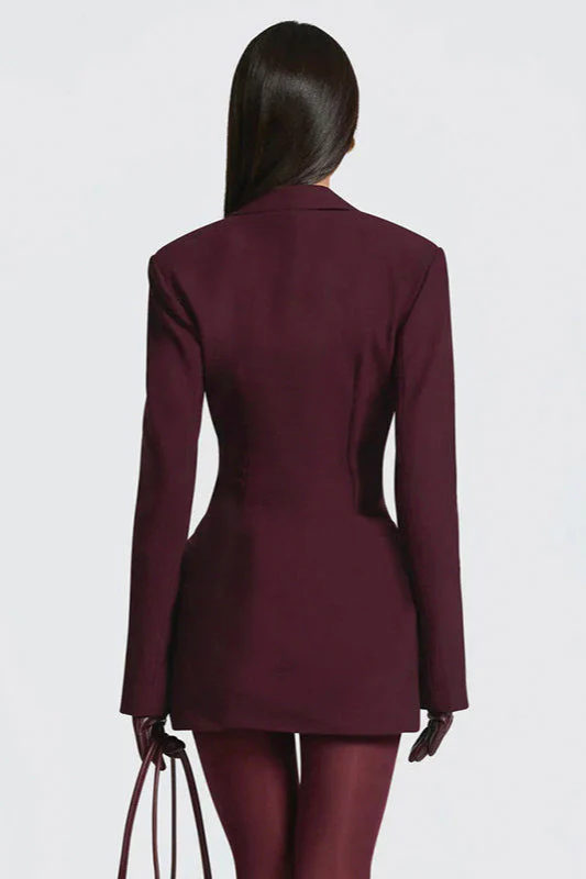Solid Tailored Deep V Neck Slim Waist Mini Dress - Image 2