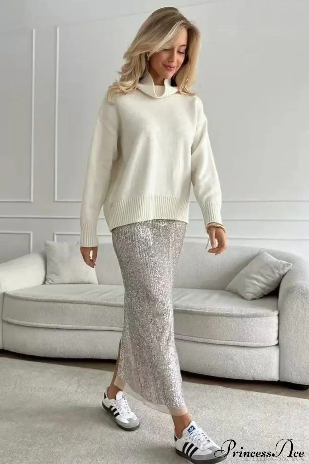 Solid Thick Short Turtleneck Loose Sweater - Image 6