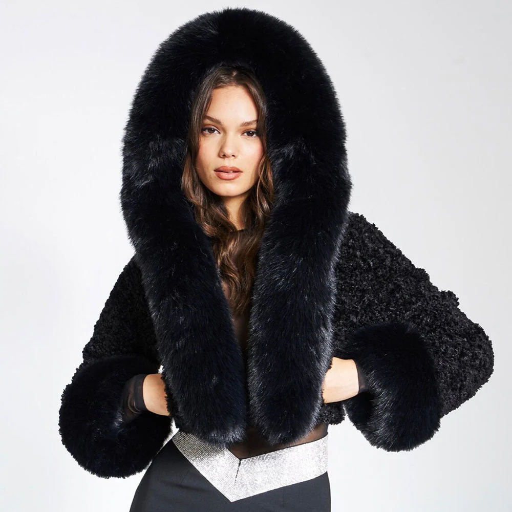 Solid Thickened Fur Collar Cropped Coat - Image 6