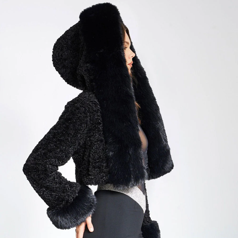 Solid Thickened Fur Collar Cropped Coat - Image 7
