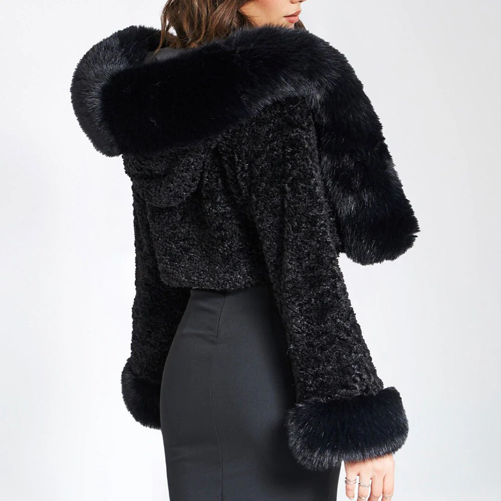 Solid Thickened Fur Collar Cropped Coat - Image 8