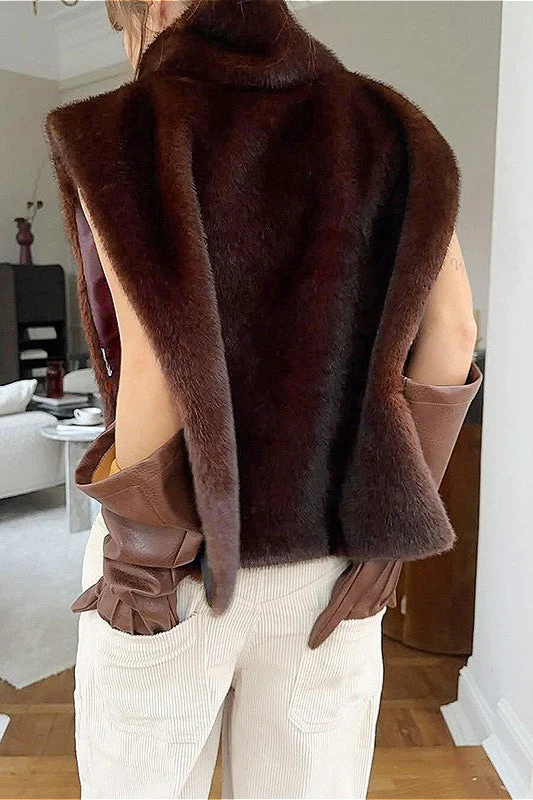 Solid Turtleneck Fuzzy Sleeveless Vest - Image 6