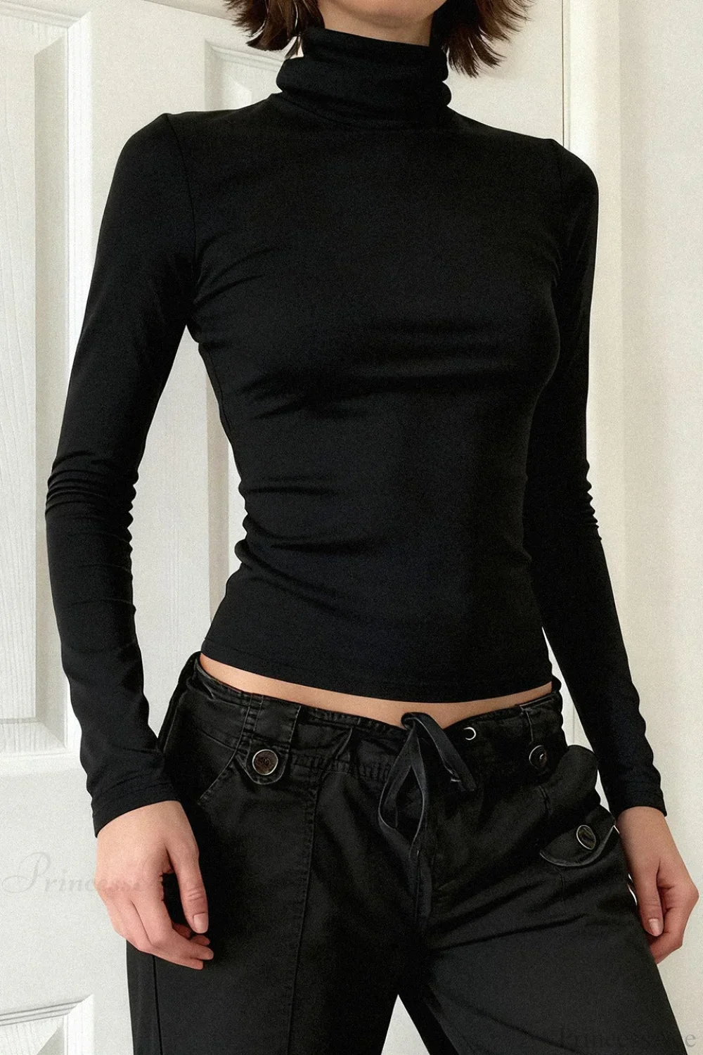 Solid Turtleneck Slim Minimalist Long Sleeve Tee - Image 4
