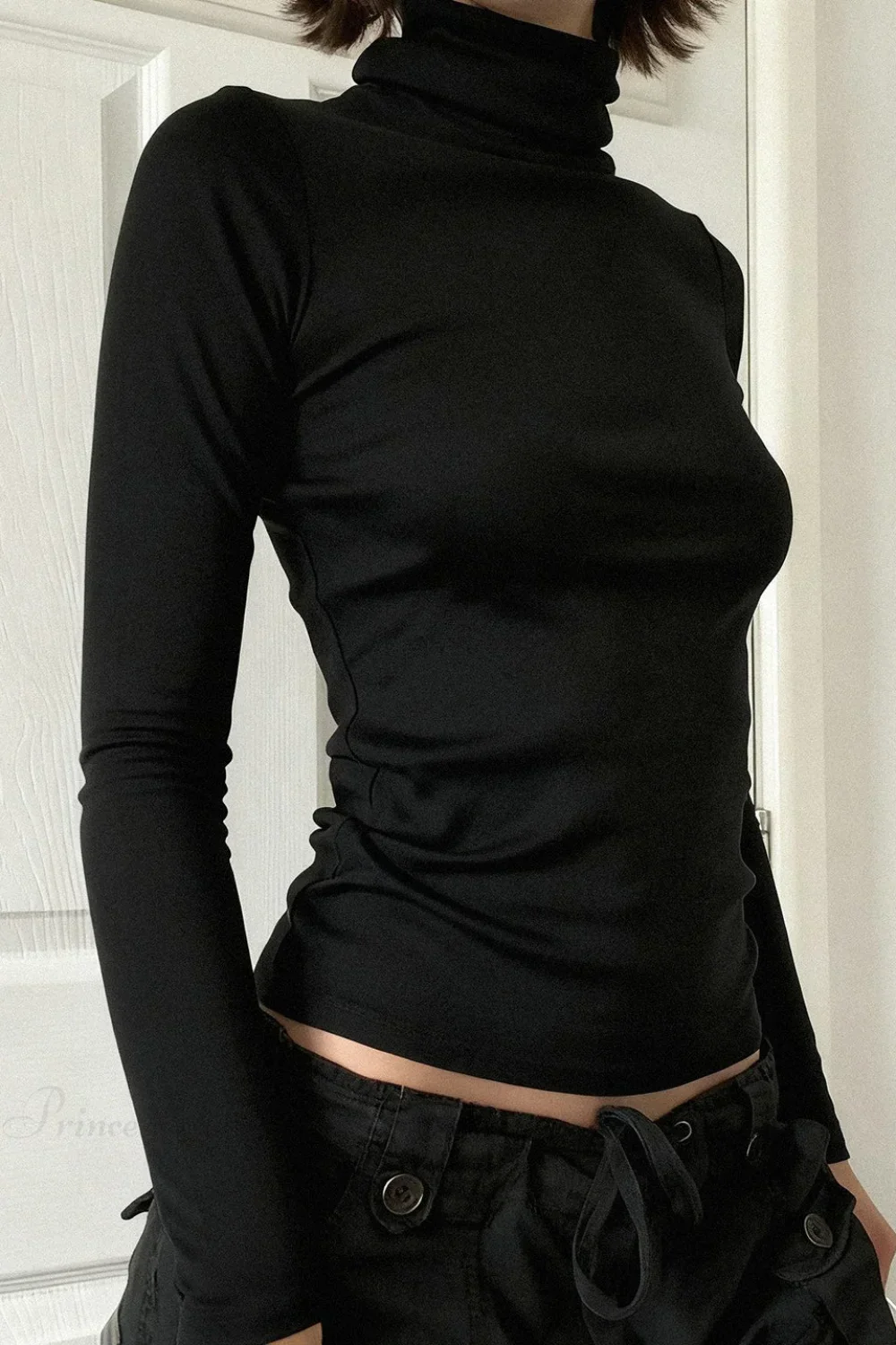 Solid Turtleneck Slim Minimalist Long Sleeve Tee - Image 6