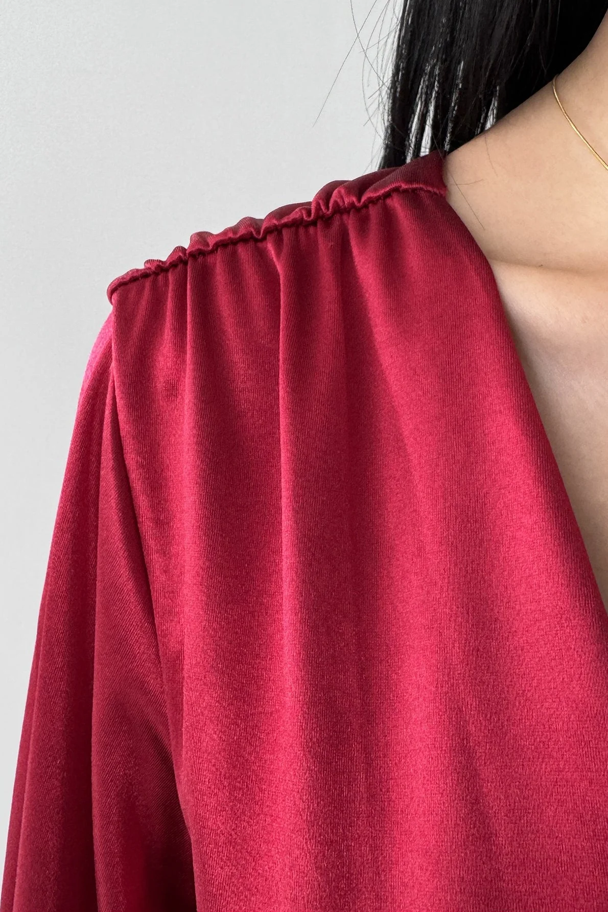 Solid V-neck Bow Snug Long-Sleeve Mini Dress - Image 5