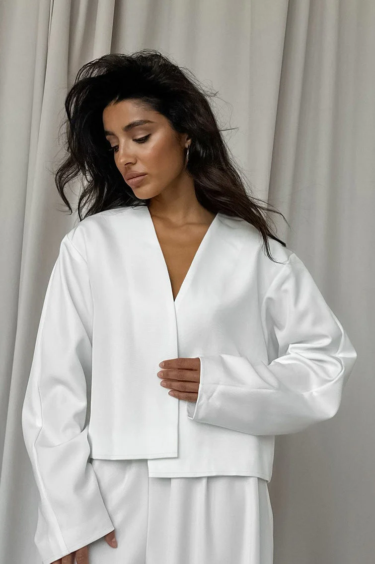 Solid V-neck Cardigan Tapered Two Piece Set - Image 2