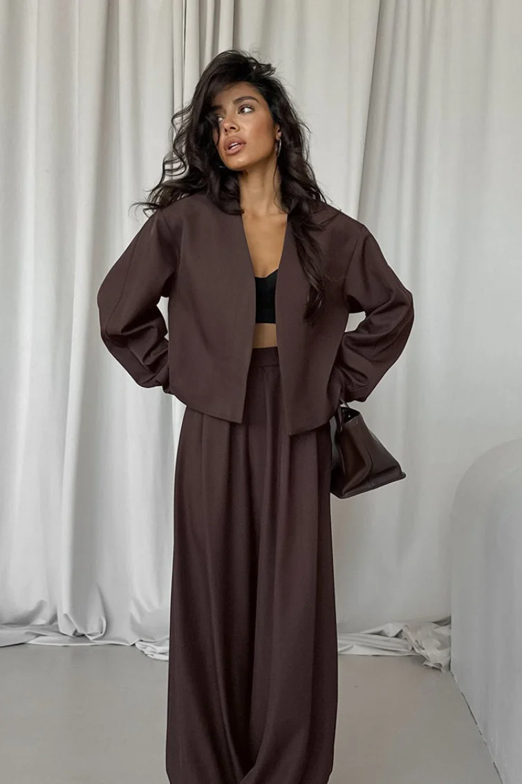 Solid V-neck Cardigan Tapered Two Piece Set - Image 6