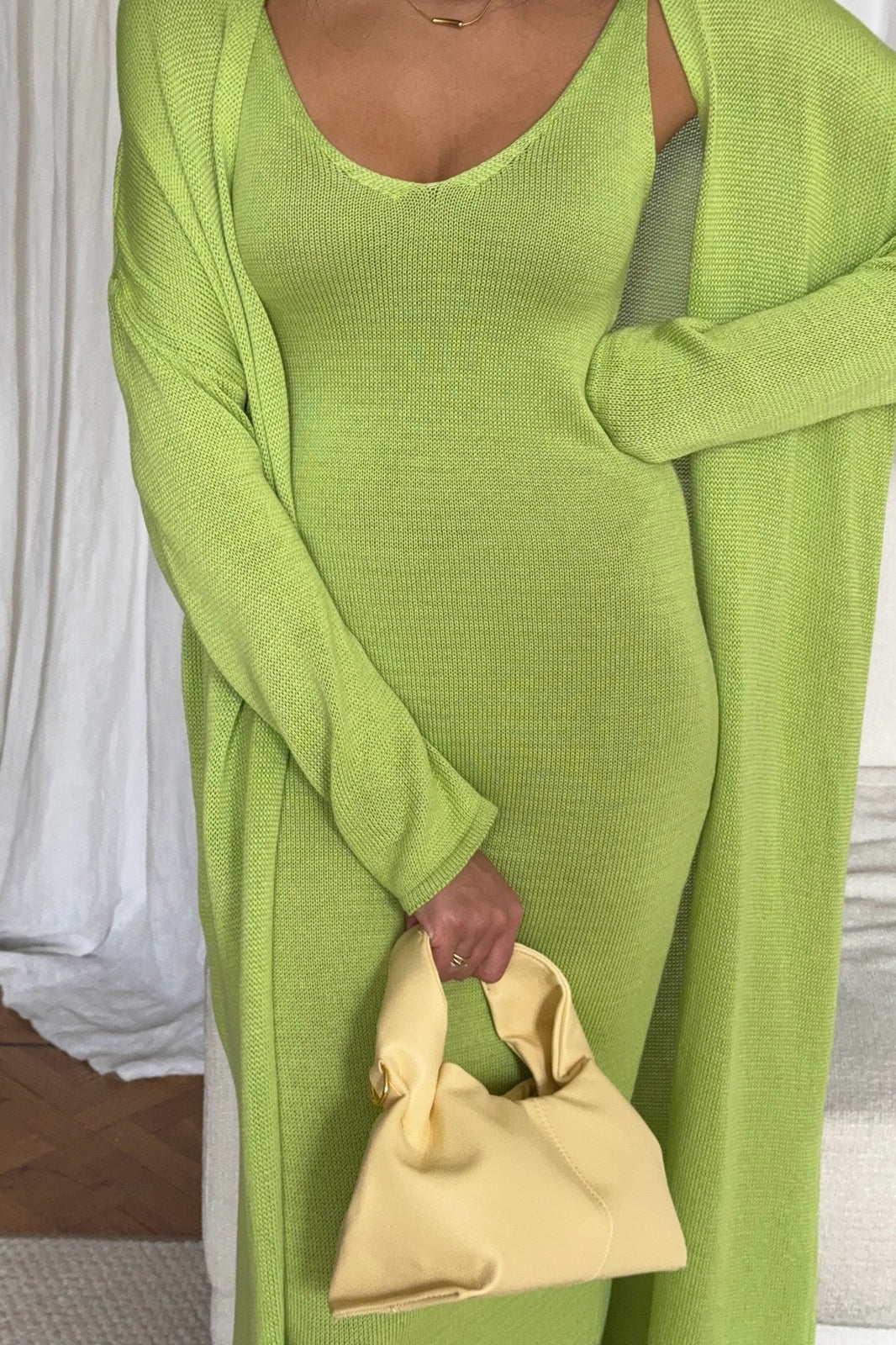 Solid V Neck Cotton Knit Bodycon Two Piece Set - Image 16