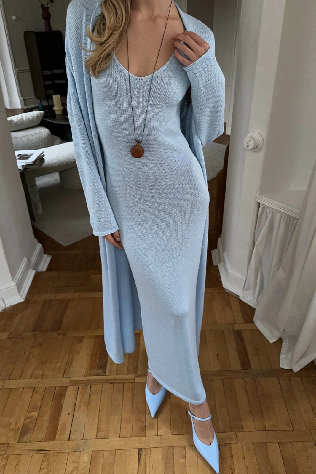 Solid V Neck Cotton Knit Bodycon Two Piece Set - Image 7
