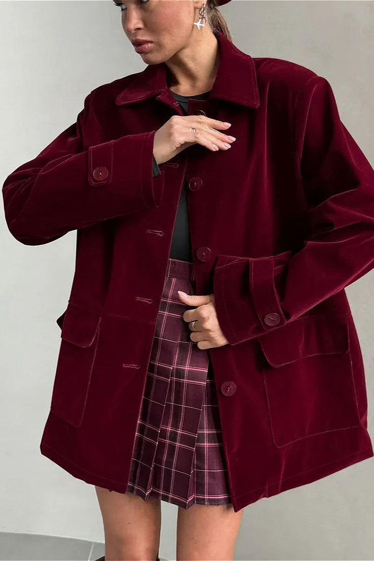 Solid Velvet Vintage Button Coat - Image 2