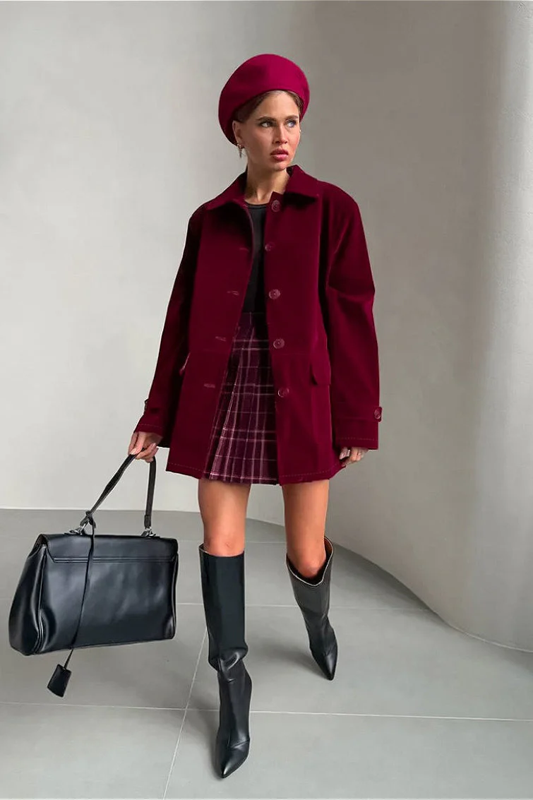 Solid Velvet Vintage Button Coat - Image 3