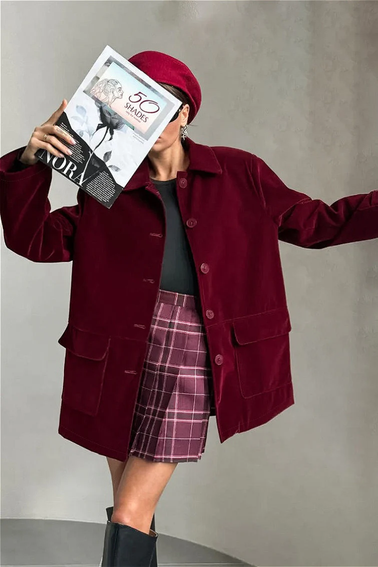 Solid Velvet Vintage Button Coat - Image 4