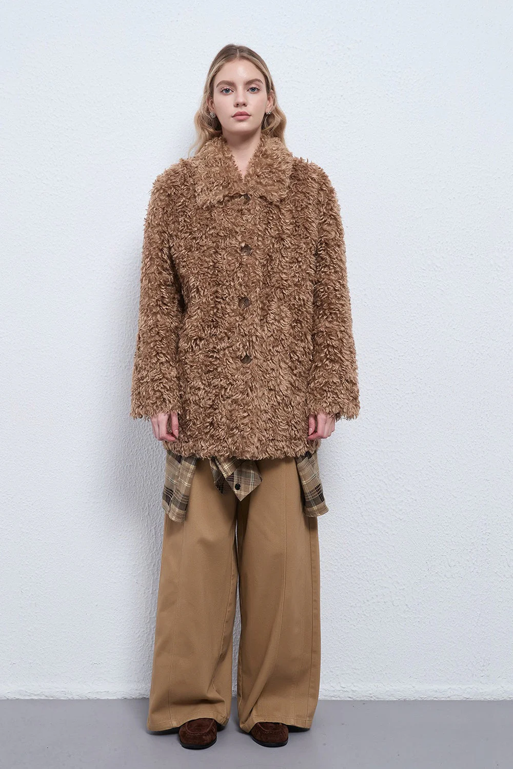 Solid Warm Button Notched Collar Coat - Image 3