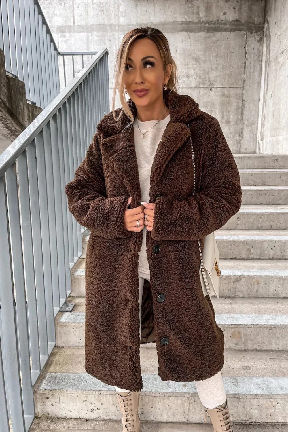 Solid Warm Faux Fur Lapel Overcoat - Image 10