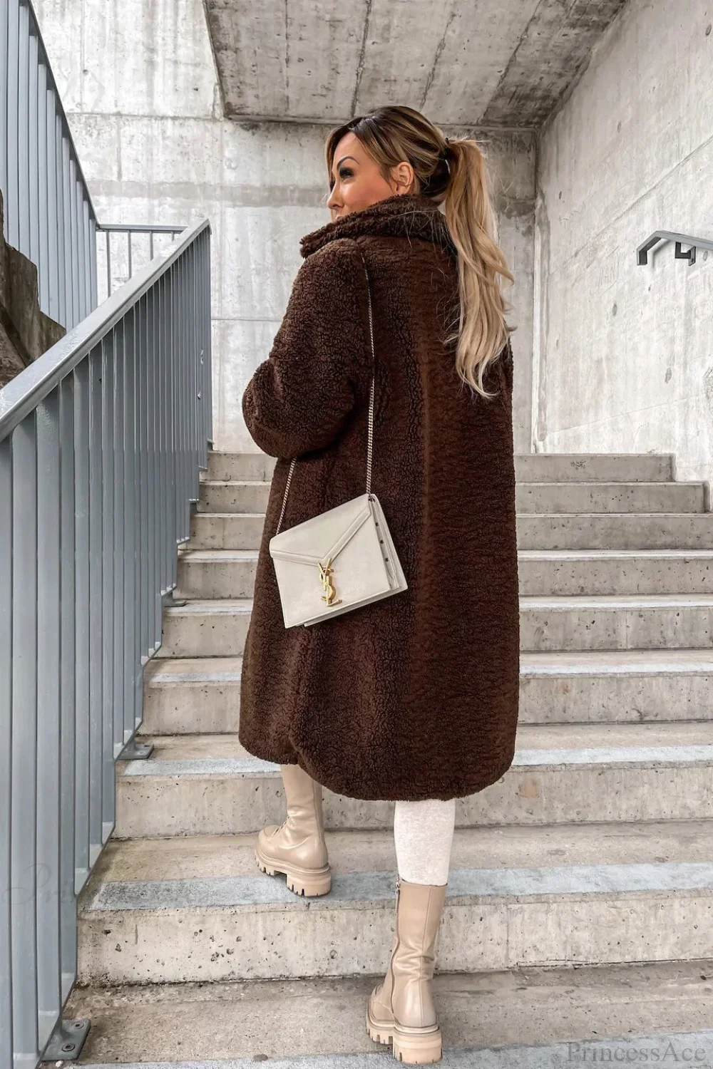 Solid Warm Faux Fur Lapel Overcoat - Image 11