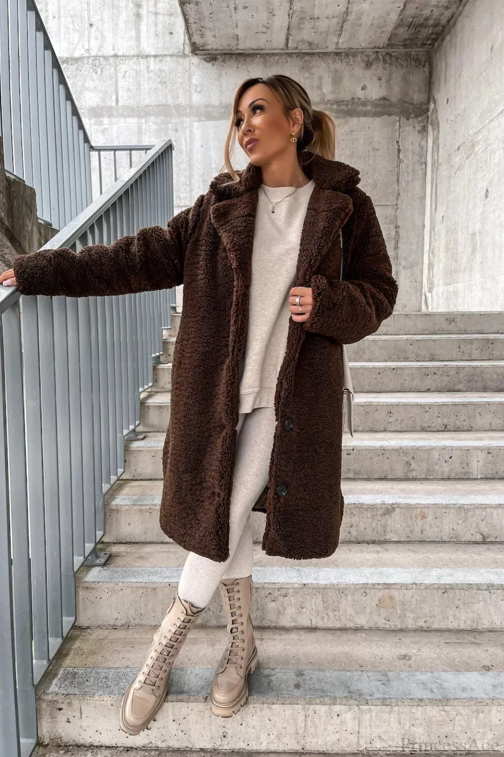 Solid Warm Faux Fur Lapel Overcoat - Image 12
