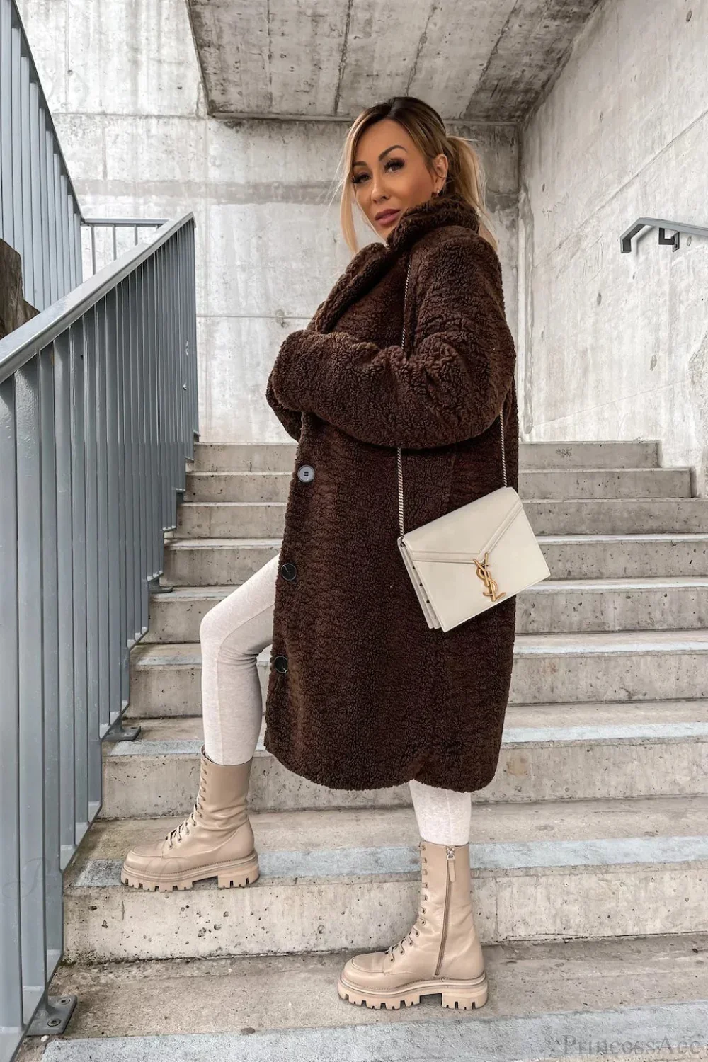 Solid Warm Faux Fur Lapel Overcoat - Image 13