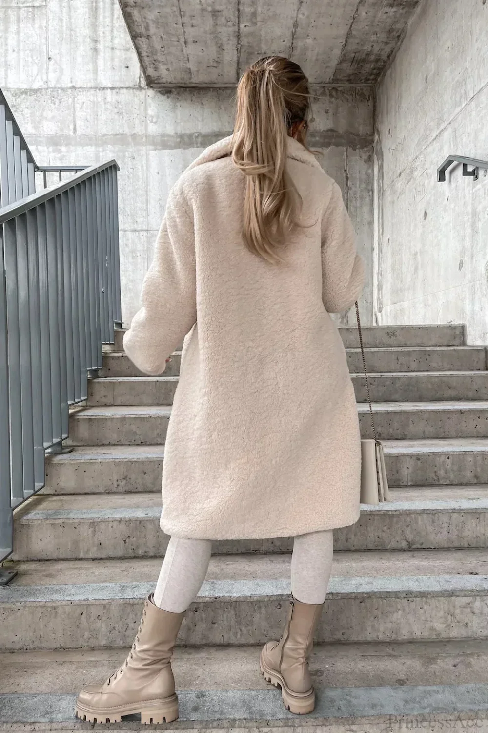 Solid Warm Faux Fur Lapel Overcoat - Image 5