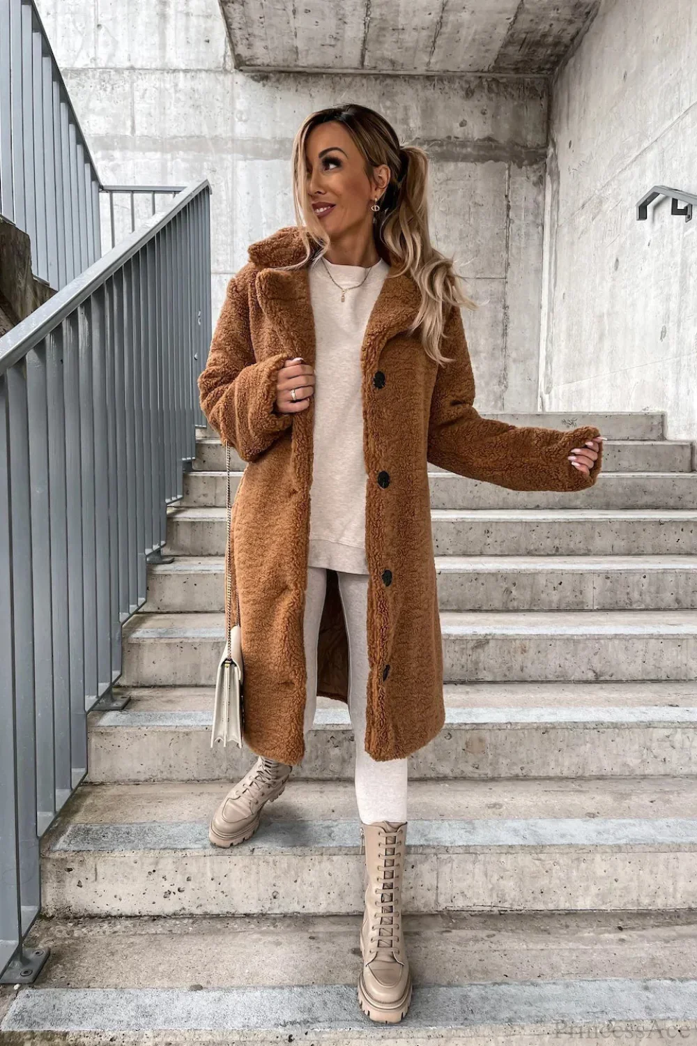 Solid Warm Faux Fur Lapel Overcoat - Image 8