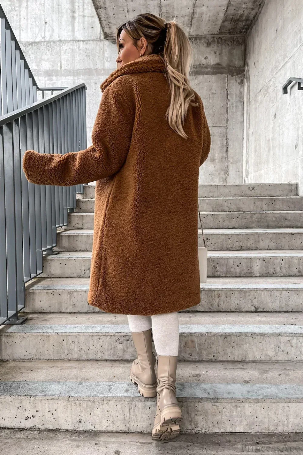 Solid Warm Faux Fur Lapel Overcoat - Image 9