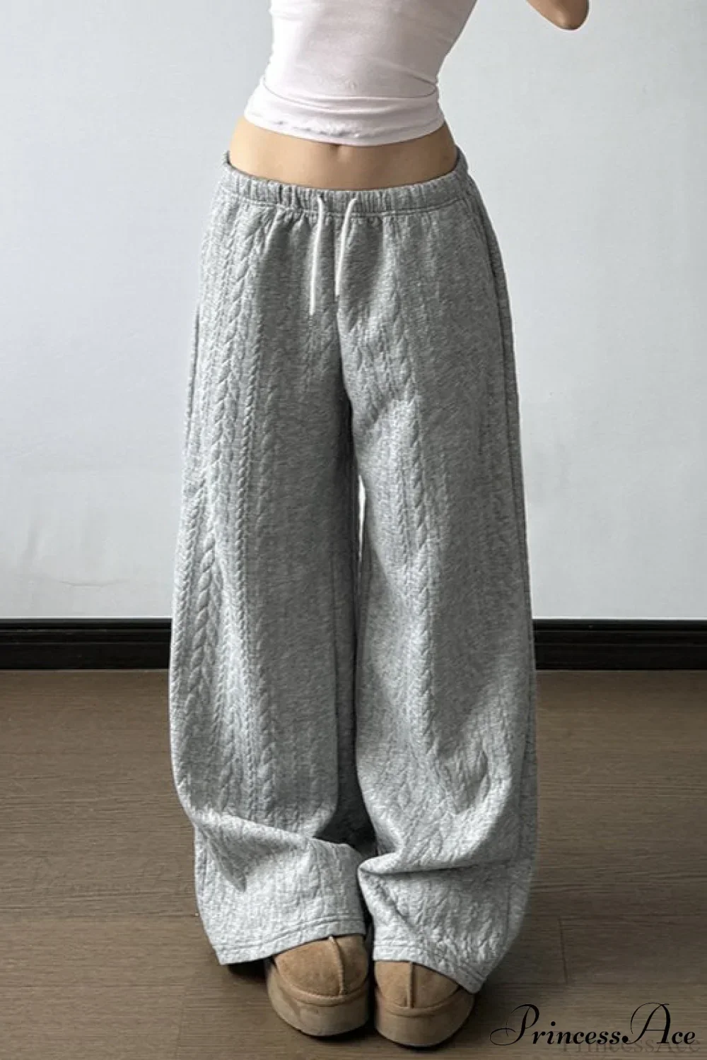 Solid Warm Wide Leg Tie Waist Pants - Image 2