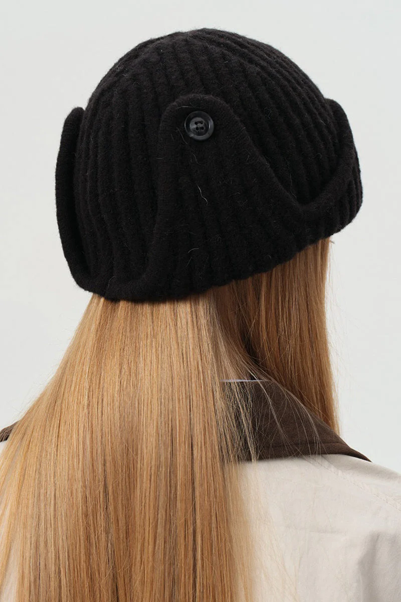 Solid Wool Blend Irregular Button Knitted Hat - Image 10