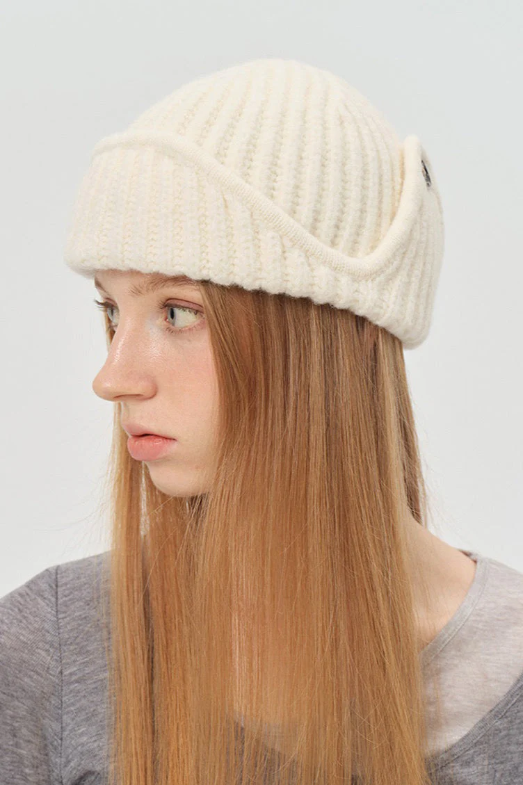 Solid Wool Blend Irregular Button Knitted Hat - Image 2