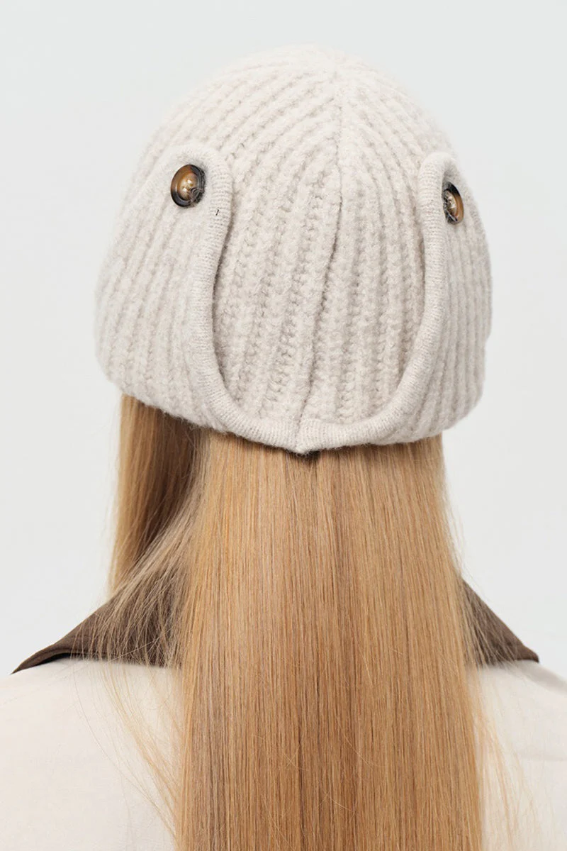 Solid Wool Blend Irregular Button Knitted Hat - Image 5