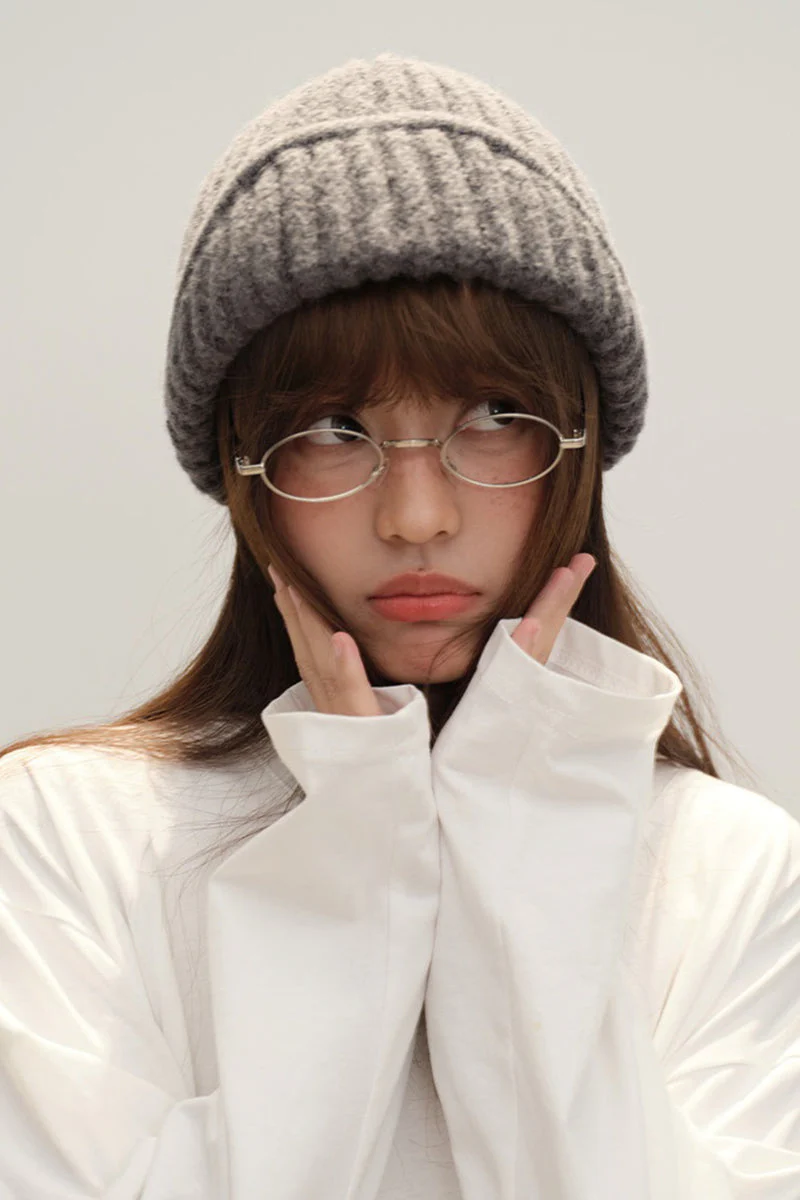 Solid Wool Blend Irregular Button Knitted Hat - Image 6