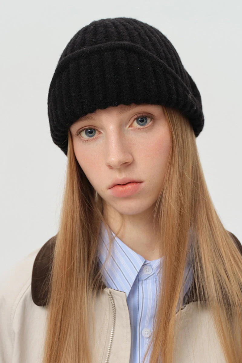 Solid Wool Blend Irregular Button Knitted Hat - Image 8