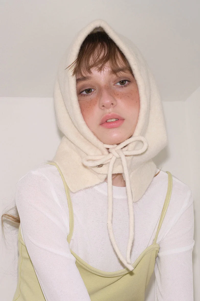 Solid Wool Drawstring Oversized Knitted Balaclava Hat - Image 3