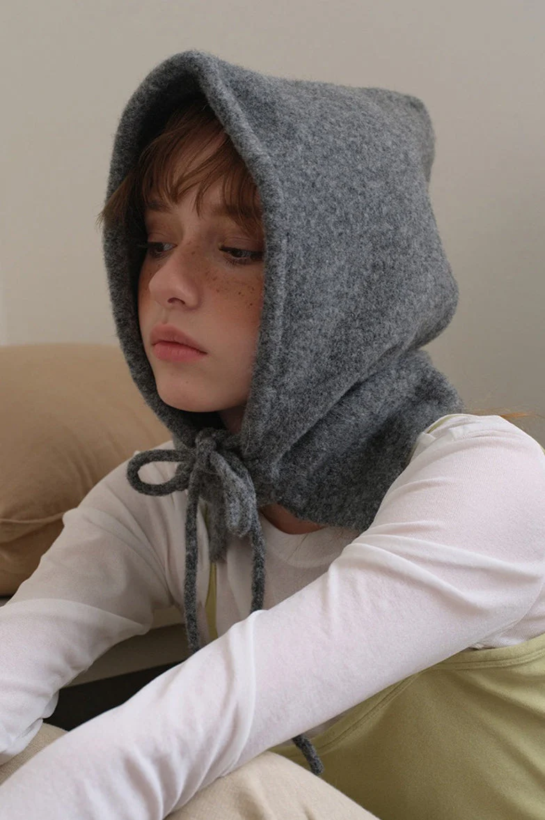 Solid Wool Drawstring Oversized Knitted Balaclava Hat - Image 5