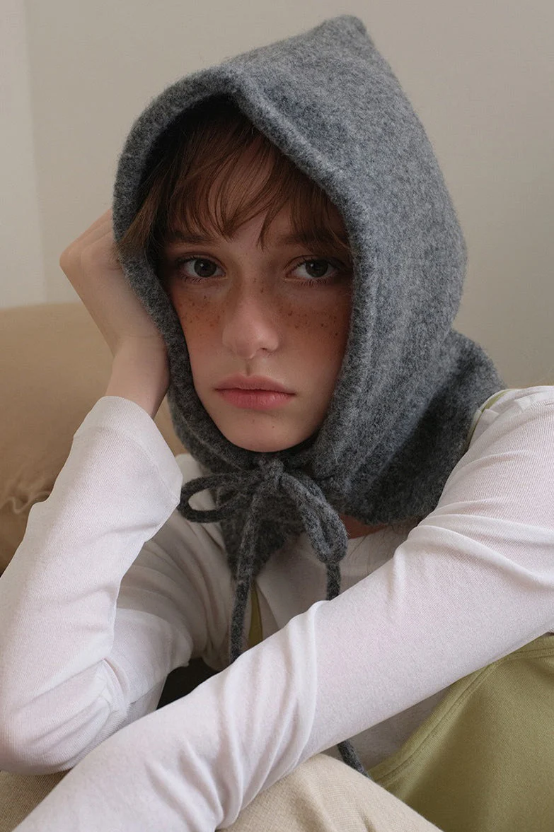 Solid Wool Drawstring Oversized Knitted Balaclava Hat - Image 6