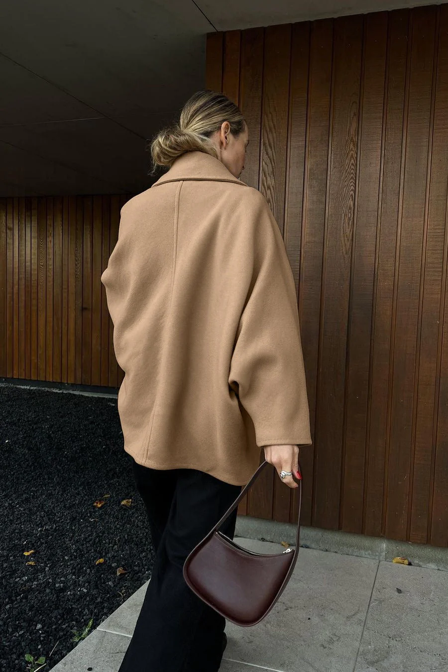 Solid Wool Notch Collar Bell Sleeve Coat - Image 5