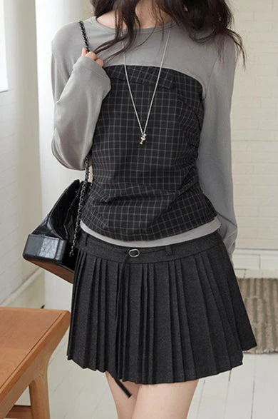 Solid Wool Pleated High Waist Skirt - Image 15