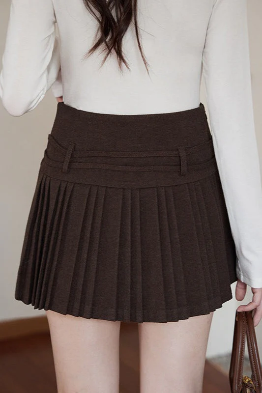 Solid Wool Pleated High Waist Skirt - Image 4