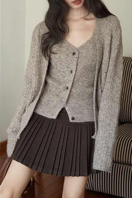 Solid Wool Pleated High Waist Skirt - Image 7