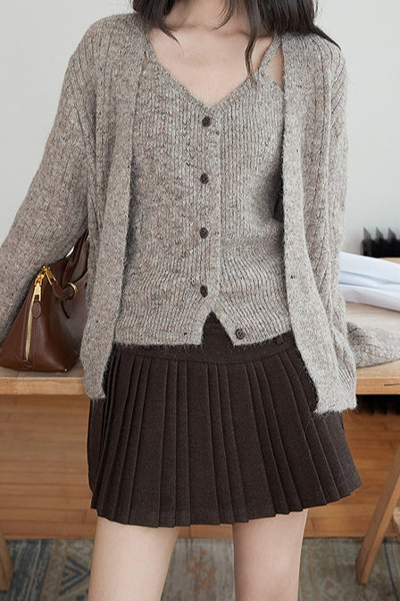 Solid Wool Pleated High Waist Skirt - Image 8