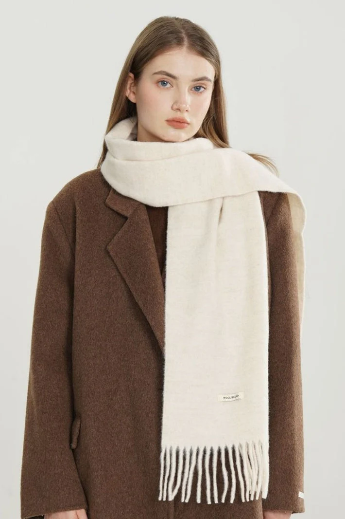 Solid Woven Fringe Wool Blend Scarf - Image 10