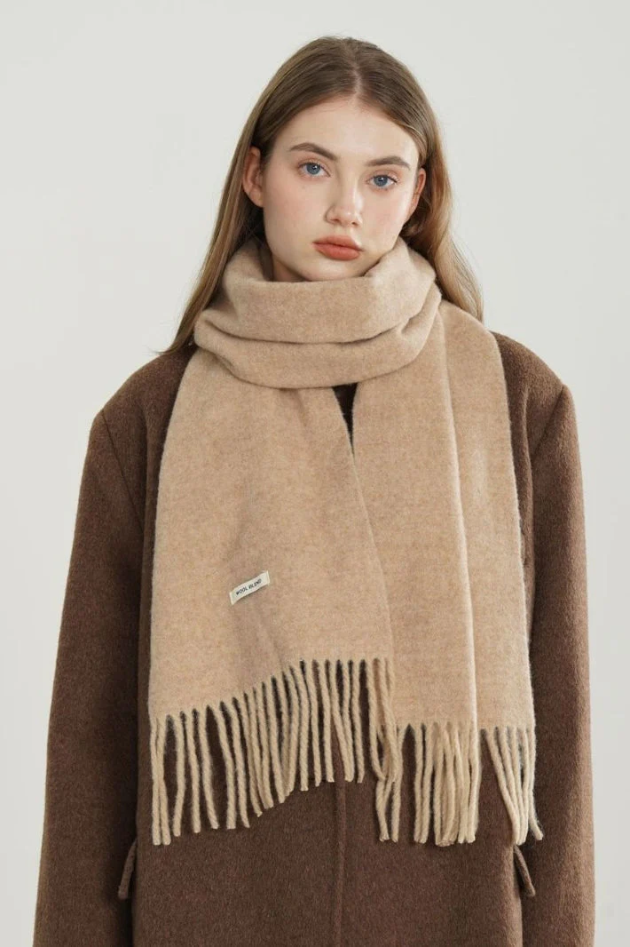 Solid Woven Fringe Wool Blend Scarf - Image 11